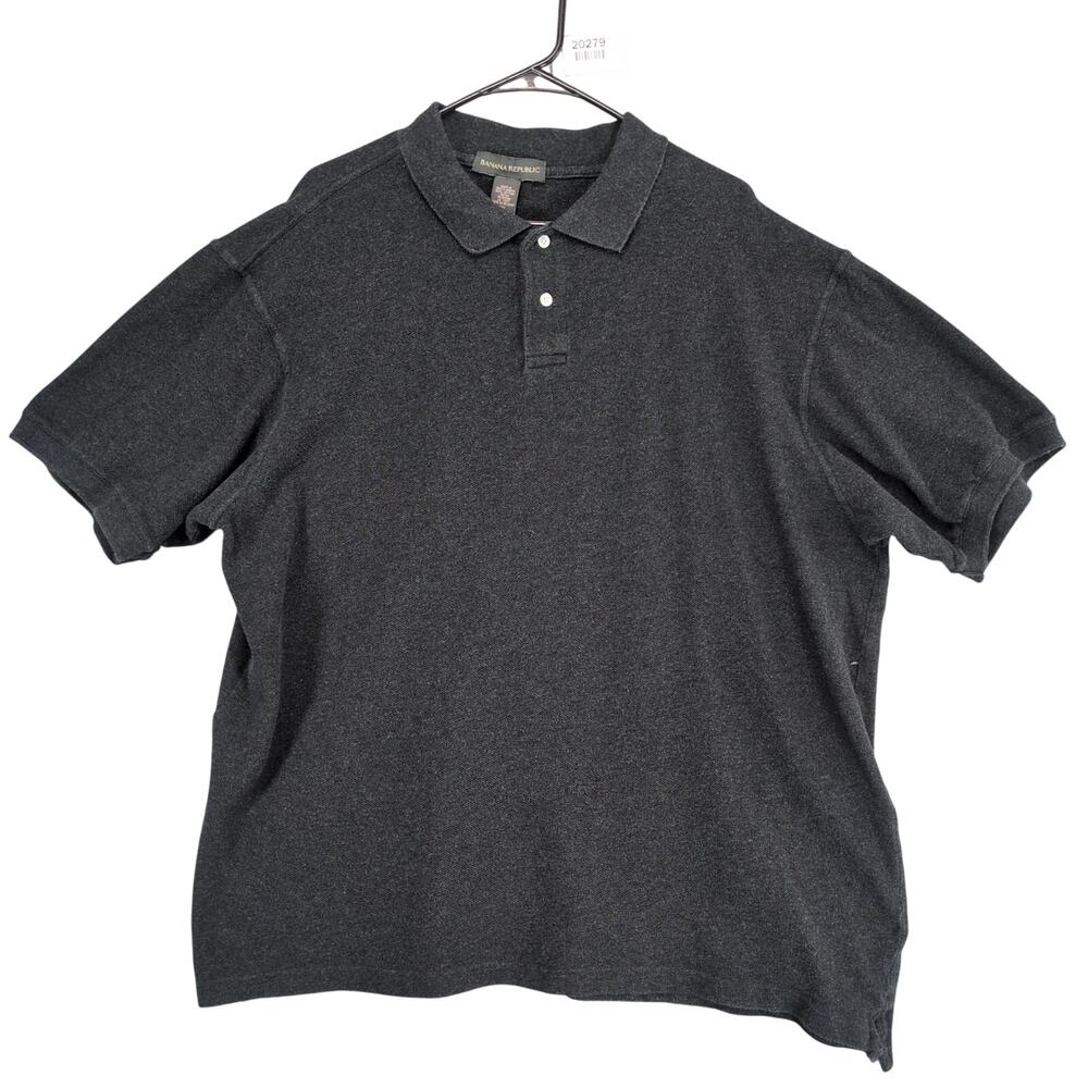 Y2K Banana Republic Men's XL Dark Charcoal Textured Short Sleeve Polo Shirt